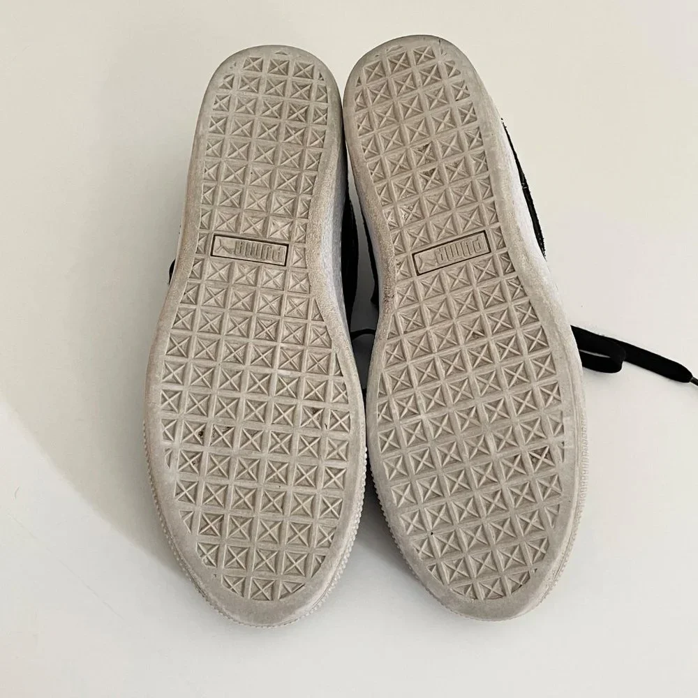 Puma Black Suede Vikky White Platform Low Top Sporty Comfort Leather Sneakers 8 - Picture 7 of 13
